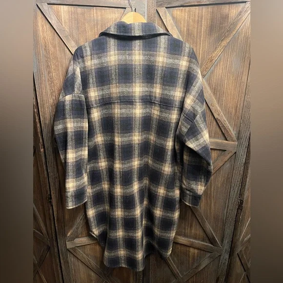 Long Plaid Button Down Shacket - Picture 3 of 7